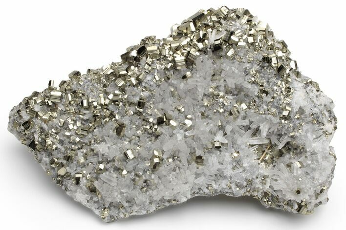 Gleaming, Striated Pyrite Crystals on Quartz - Peru #231534